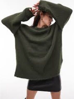 Topshop Olive Green Oversized Crew Neck Sweater Size M